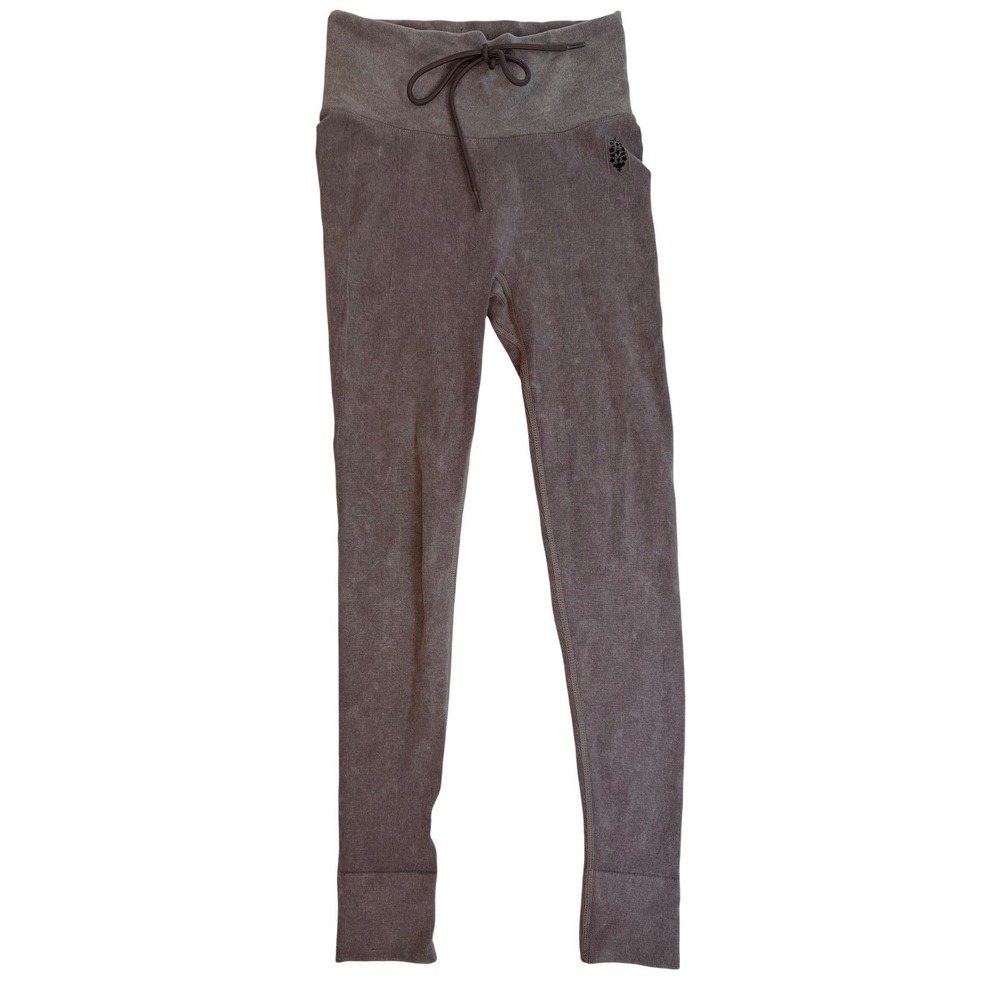 Free People Movement Ribbed Drawstring Leggings Taupe Gray Acid Wash XS/S